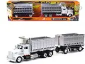 Kenworth W900 Dump Truck with Twin Dump Body White and Chrome ""Long Haul Trucker"" Series 1/43 Diecast Model by New Ray