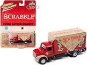 1999 International Cargo Truck Red with Graphics ""Scrabble"" ""Pop Culture"" 2022 Release 2 1/64 Diecast Model Car by Johnny Lightning