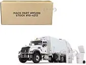 Mack Granite MP Refuse Garbage Truck with McNeilus Rear Loader &amp; Trash Bins White 1/34 Diecast Model by First Gear