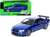 Nissan Skyline GT-R (R34) RHD (Right Hand Drive) Blue Metallic ""NEX Models"" 1/24 Diecast Model Car by Welly