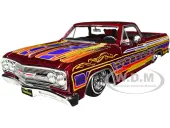 1965 Chevrolet El Camino Lowrider Candy Red Metallic with Graphics ""Lowriders"" Series 1/25 Diecast Model Car by Maisto
