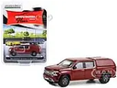 2022 Chevrolet Silverado LTD High Country Pickup Truck with Camper Shell Cherry Red Metallic ""Showroom Floor"" Series 2 1/64 Diecast Model Car by Gree