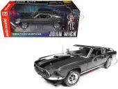 1969 Ford Mustang Dark Gray Metallic with Black Stripes ""John Wick"" (2014) Movie ""Silver Screen Machines"" Series 1/18 Diecast Model Car by Auto World