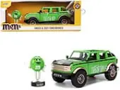 2021 Ford Bronco Green with Black Stripes and Green M&amp;Ms Diecast Figure ""Hollywood Rides"" Series 1/24 Diecast Model Car by Jada