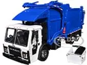 Mack LR Refuse Garbage Truck with McNeilus Meridian Front Loader White and Blue with Trash Bin 1/64 Diecast Model by DCP/First Gear
