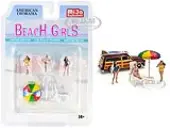 ""Beach Girls"" 5 piece Diecast Set (3 Figurines 1 Beach Chaise and 1 Beach Umbrella) for 1/64 Scale Models by American Diorama