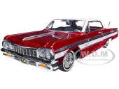 1964 Chevrolet Impala Lowrider Hard Top Candy Red Metallic with White Top ""Get Low"" Series 1/24 Diecast Model Car by Motormax