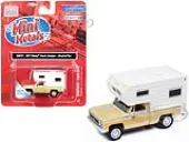 1977 Chevrolet Fleetside Pickup Truck with Camper Beige Metallic and Tan ""Mini Metals"" Series 1/87 (HO) Scale Model Car by Classic Metal Works