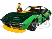 1969 Chevrolet Corvette Stingray ZL1 Green Metallic with Yellow Stripes and Cammy Diecast Figure ""Street Fighter"" Video Game ""Anime Hollywood Rides""
