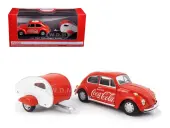1967 Volkswagen Beetle Red with Teardrop Travel Trailer Red and White ""Coca-Cola"" 1/43 Diecast Model Car by Motor City Classics