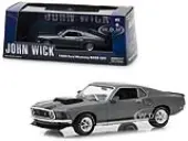 1969 Ford Mustang BOSS 429 Gray with Black Stripes ""John Wick"" (2014) Movie 1/43 Diecast Model Car by Greenlight