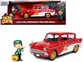 1959 Ford Anglia Red and White with Lucky the Leprechaun Diecast Figurine ""Lucky Charms"" 1/24 Diecast Model Car by Jada