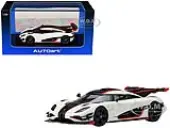 Koenigsegg One1 Pebble White with Carbon and Red Stripes 1/64 Diecast Model Car by Autoart