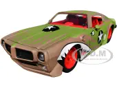 1972 Pontiac Firebird 9 Green Camouflage Flames with Graphics and Red Interior ""Bigtime Muscle"" Series 1/24 Diecast Model Car by Jada