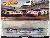 2016 Ford GT Race 67 White with Green and Red Stripes and 2016 Ford GT Race 69 Light Blue Metallic with Orange Stripes ""Car Culture"" Set of 2 Cars Di