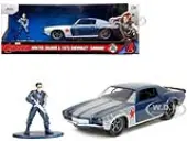 1973 Chevrolet Camaro Dark Blue Metallic with Gray Stripes and Winter Soldier Diecast Figure ""Marvel Avengers"" ""Hollywood Rides"" Series 1/32 Diecast