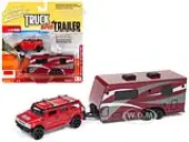 2004 Hummer H2 Red with Dark Red Camper Trailer Limited Edition to 4000 pieces Worldwide ""Truck and Trailer"" Series 3 1/64 Diecast Model Car by Johnn