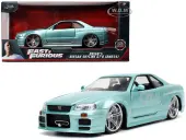 Brians Nissan Skyline GT-R (BNR34) RHD (Right Hand Drive) Turquoise Metallic ""Fast &amp; Furious"" Movie 1/24 Diecast Model Car by Jada
