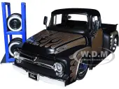1956 Ford F-100 Pickup Truck Matt Black and Champagne with Flames with Extra Wheels ""Just Trucks"" Series 1/24 Diecast Model Car by Jada