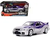 1995 Nissan Skyline GT-R (BCNR33) Purple and Silver Metallic ""Fast &amp; Furious"" Series 1/32 Diecast Model Car by Jada