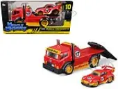 JDM Flatbed Truck 17 Red ""RAUH-Welt BEGRIFF"" and Porsche RWB 911 993 17 Red ""Muscle Transports"" Series 1/64 Diecast Model Cars by Muscle Machines