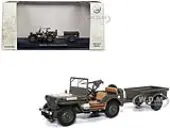 Willys Jeep 1/4-Ton Utility Truck Olive Drab with Trailer ""United States Army"" 1/43 Diecast Model by Militaria Die Cast