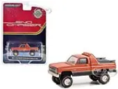 1984 Chevrolet K-10 Scottsdale 4x4 Pickup Truck Red and Black with Gold Stripes (Weathered) ""Sno Chaser"" ""Hobby Exclusive"" Series 1/64 Diecast Model