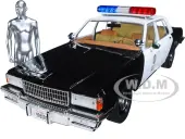 1987 Chevrolet Caprice Metropolitan Police Black and White with T-1000 Liquid Metal Android Diecast Figure ""Terminator 2 Judgment Day"" (1991) Movie ""