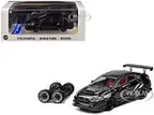 Subaru VAB WRX STI Widebody Black Metallic with Red Interior with Extra Wheels 1/64 Diecast Model Car by CM Model
