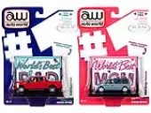 2018 Ford F-150 Pickup Truck Red and 1984 Dodge Caravan Minivan Blue Metallic ""Worlds Best Mom and Dad"" Set of 2 Pieces 1/64 Diecast Model Cars by Au
