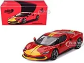Ferrari 296 GTB Assetto Fiorano Rosso Corsa Red with Yellow Stripes 1/64 Diecast Model Car by BBR