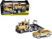 1980 Mack A685ST Flatbed Truck Gold Metallic with Beige Stripes ""Madman Garage"" and 1972 Chevrolet C10 Pickup Truck Gold Metallic and Beige ""Muscle T