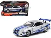 Brians Nissan Skyline GT-R (R34) Silver with Blue Stripes ""Fast &amp; Furious"" Movie 1/32 Diecast Model Car by Jada