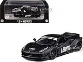 LB Works 488 ""LBWK"" Matt Black 1/64 Diecast Model Car by CM Model