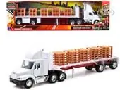 Freightliner Century Class S/T Flatbed Truck White with Pallet Accessories ""Long Haul Trucker"" Series 1/32 Diecast Model by New Ray