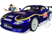 1993 Mazda RX-7 Candy Blue Metallic with Graphics and Chun-Li Diecast Figure ""Street Fighter"" Video Game ""Anime Hollywood Rides"" Series 1/24 Diecast