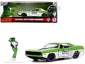 1973 Plymouth Barracuda Green Metallic and White and She-Hulk Diecast Figure ""The Savage She-Hulk"" ""Hollywood Rides"" Series 1/32 Diecast Model Car by
