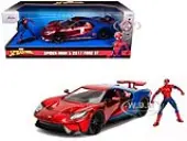 2017 Ford GT with Spider Man Diecast Figurine ""Marvel"" Series 1/24 Diecast Model Car by Jada