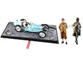 1934 Bugatti T59 Road Version Light Blue with Driver and Etorre Bugatti and Jean Bugatti Figures 1/18 Models by Le Mans Miniatures