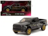 2017 Ford F-150 Raptor Pickup Truck Black Metallic with Gold Stripes ""Pink Slips"" Series 1/32 Diecast Model Car by Jada