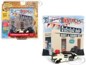 1949 Mercury Coupe Project Car with ""Barris Kustom Shop"" Facade Diorama ""Johnny Lightning 50th Anniversary"" 1/64 Diecast Model Car by Johnny Lightnin