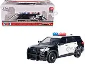 2022 Ford Police Interceptor Utility Black and White ""Builders Kit"" with Flashing Light Bar and Front and Rear Lights and Sounds 1/24 Diecast Model C