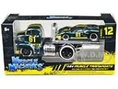 1950 Ford COE Flatbed Truck 61 and 1966 Ford GT40 MK II 61 Green Metallic with Yellow Stripes ""Muscle Transports"" Series 1/64 Diecast Models by Muscl