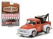 1956 Ford F-100 Red and White with Drop-in Tow Hook ""The Hobby Shop"" Series 1 1/64 Diecast Model Car by Greenlight