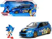 2012 Subaru Impreza WRX STI Blue Metallic with Graphics and Sonic The Hedgehog Diecast Figure ""Sonic The Hedgehog"" ""Hollywood Rides"" Series 1/24 Diec