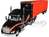 Peterbilt 579 with 72"" Mid-Roof Sleeper and 53 Utility RollTarp Trailer Black and Red 1/64 Diecast Model by DCP/First Gear