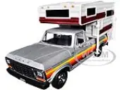 1979 Ford F-150 Custom Pickup Truck Silver Metallic with Side Stripes with Camper Shell ""American Classics"" Series 1/24 Diecast Model Car by Motormax