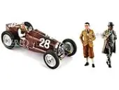 Bugatti T59 28 Tazio Nuvolari Monaco GP (1934) with Driver Mounted and Etorre Bugatti and Jean Bugatti Figures 1/18 Models by Le Mans Miniatures