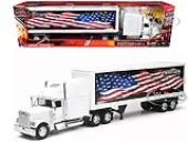 Freightliner Classic XL Truck White with Dry Van Trailer White with Patriotic Graphic ""Long Haul Truckers"" Series 1/32 Diecast Model by New Ray