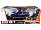 1961-1967 Morris Mini Cooper RHD (Right Hand Drive) Dark Blue with British Flag on the Top and Roof Rack ""City Classics"" Series 1/18 Diecast Model Ca